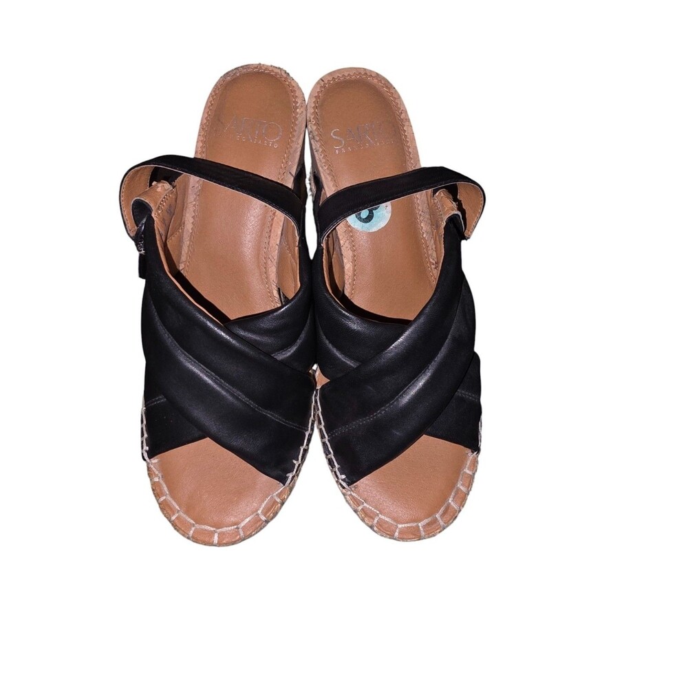 Women Open Toe Franco Sarto Black Wedge Sandals Size 8